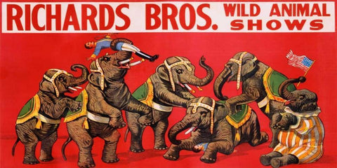 Richards Bros. Wild Animal Shows ca. 1925 Black Ornate Wood Framed Art Print with Double Matting by Anonymous