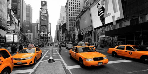 Times Square Manhattan Black Ornate Wood Framed Art Print with Double Matting by Ratsenskiy, Vadim