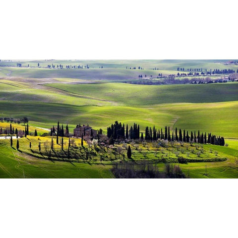 Country houses in Tuscany White Modern Wood Framed Art Print by Ratsenskiy, Vadim