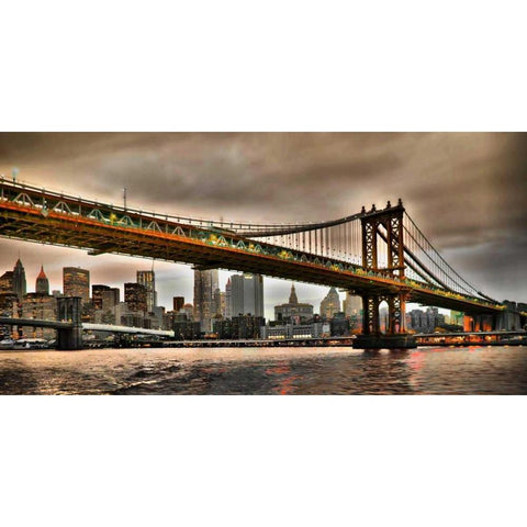 Manhattan Bridge and New York City Skyline, NYC White Modern Wood Framed Art Print by Ratsenskiy, Vadim