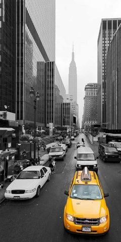 Taxi in Manhattan, NYC White Modern Wood Framed Art Print with Double Matting by Ratsenskiy, Vadim