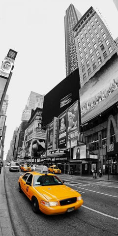 Taxi in Times Square, NYC White Modern Wood Framed Art Print with Double Matting by Ratsenskiy, Vadim