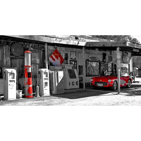 Vintage gas station on Route 66 White Modern Wood Framed Art Print by Ratsenskiy, Vadim