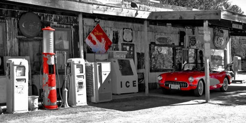 Vintage gas station on Route 66 Black Ornate Wood Framed Art Print with Double Matting by Ratsenskiy, Vadim