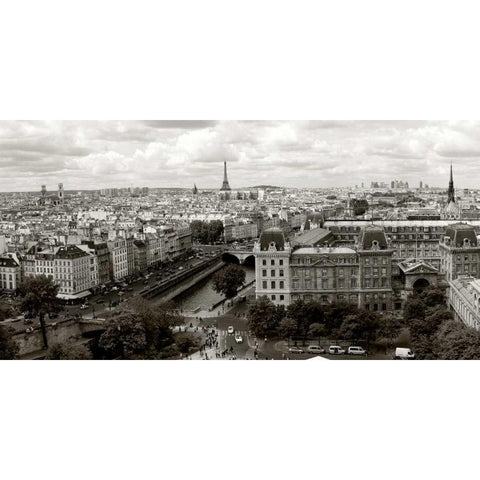 Paris Panorama Black Modern Wood Framed Art Print with Double Matting by Ratsenskiy, Vadim