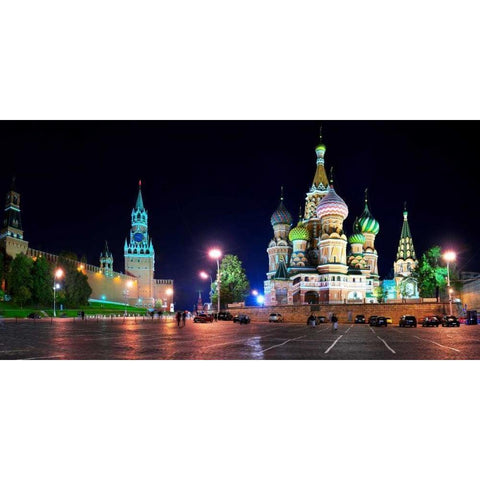 Red Square at night Moscow Black Modern Wood Framed Art Print with Double Matting by Ratsenskiy, Vadim