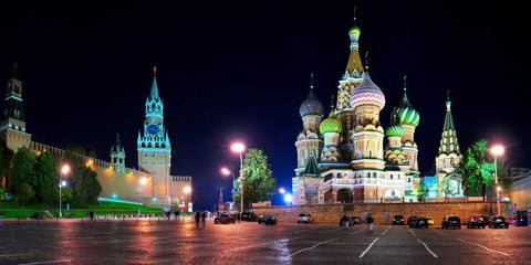 Red Square at night Moscow Black Ornate Wood Framed Art Print with Double Matting by Ratsenskiy, Vadim