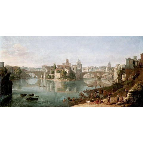 The Tiber in Rome Black Modern Wood Framed Art Print by van Wittel, Gaspar