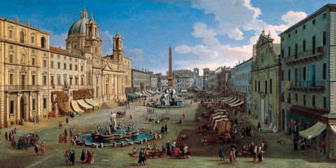 Piazza Navona Rome White Modern Wood Framed Art Print with Double Matting by van Wittel, Gaspar