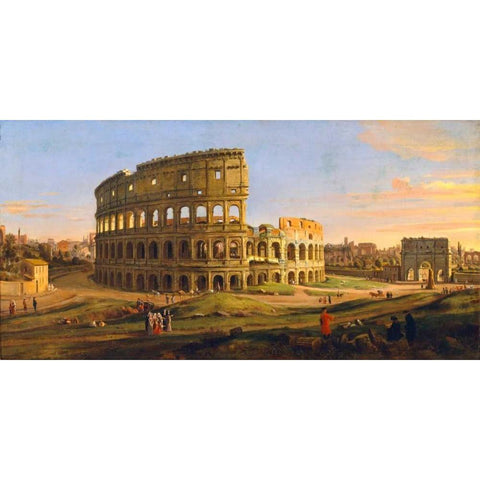 Veduta del Colosseo Black Modern Wood Framed Art Print with Double Matting by Van Wittel, Gaspar