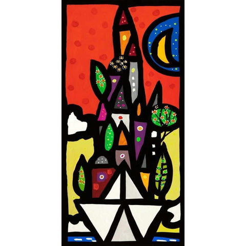 Il paese vive sulla piccola barca Black Modern Wood Framed Art Print with Double Matting by Wallas