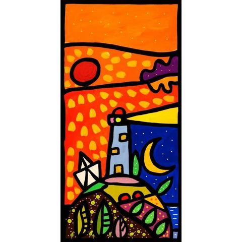 Faro nella notte White Modern Wood Framed Art Print by Wallas