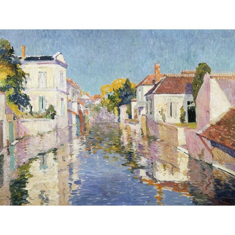 A Canal in Burano Venice Black Modern Wood Framed Art Print by Mathieu, Paul