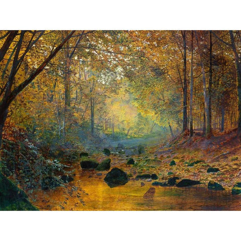 On the River Greta England Black Modern Wood Framed Art Print by Grimshaw, John Atkinson