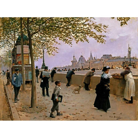 On the Banks of the River Seine Black Modern Wood Framed Art Print with Double Matting by Beraud, Jean