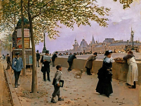 On the Banks of the River Seine White Modern Wood Framed Art Print with Double Matting by Beraud, Jean