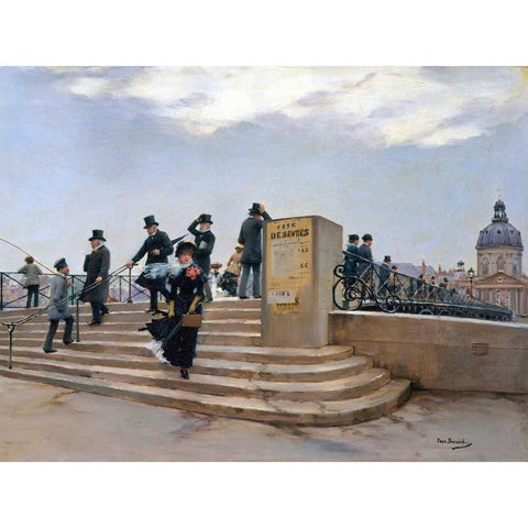 On the Pont des Arts, Paris (detail) White Modern Wood Framed Art Print by Beraud, Jean