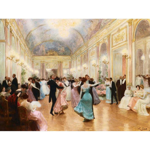 The Ball Gold Ornate Wood Framed Art Print with Double Matting by Gilbert, Victor Gabriel