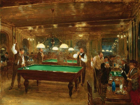The Billiards White Modern Wood Framed Art Print with Double Matting by Beraud, Jean
