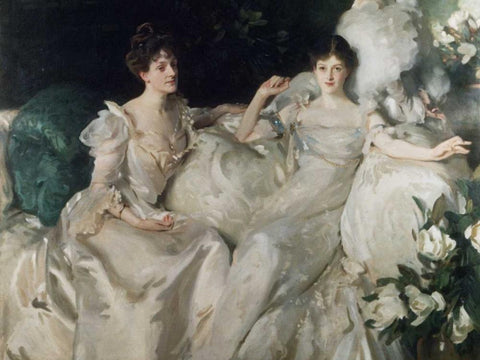 The Wyndham Sisters White Modern Wood Framed Art Print with Double Matting by Sargent, John Singer