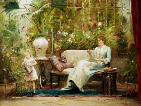 A Willing Helper White Modern Wood Framed Art Print with Double Matting by Munkacsy, Mihaly