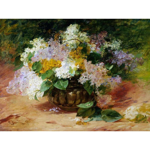 A Still Life of Lilacs White Modern Wood Framed Art Print by Jeannin, Georges