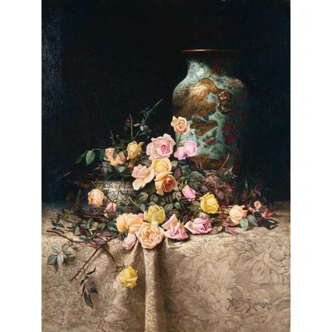 Still Life with Roses Gold Ornate Wood Framed Art Print with Double Matting by Ramsey, Milne