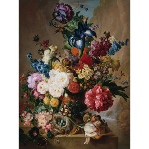 Poppies Peonies and other Flowers in a Terracotta Vase White Modern Wood Framed Art Print by van Os, Jan