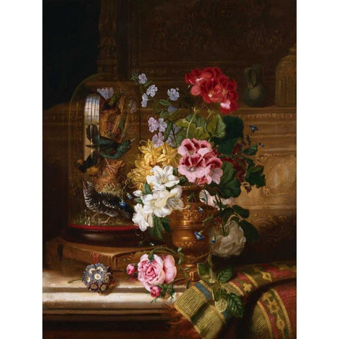 A Vase of Assorted Flowers White Modern Wood Framed Art Print by Wainwright, William John