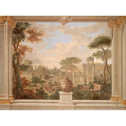 Fresco of Rome landscape Black Modern Wood Framed Art Print with Double Matting by Anonymous