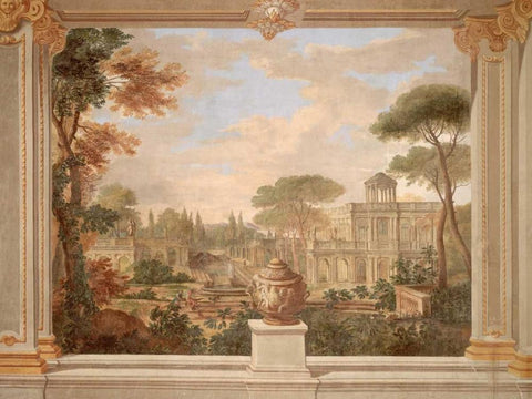 Fresco of Rome landscape Black Ornate Wood Framed Art Print with Double Matting by Anonymous
