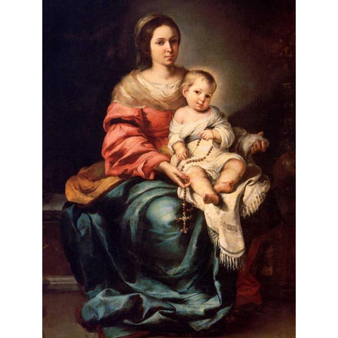 Madonna del Rosario Gold Ornate Wood Framed Art Print with Double Matting by Murillo, Bartolome Esteban