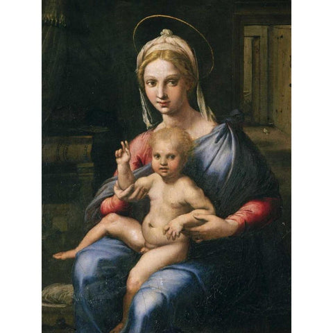 Vergine e Bambino Gold Ornate Wood Framed Art Print with Double Matting by Giulio Romano