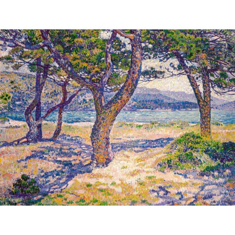 The Mediterranean at Le Lavandou Gold Ornate Wood Framed Art Print with Double Matting by Van Rysselberghe, Theo