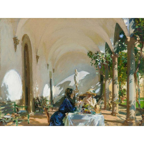 Breakfast in the Loggia Black Modern Wood Framed Art Print with Double Matting by Sargent, John Singer