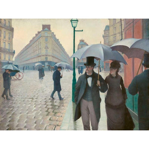 Paris Street rainy day Gold Ornate Wood Framed Art Print with Double Matting by Caillebotte, Gustave