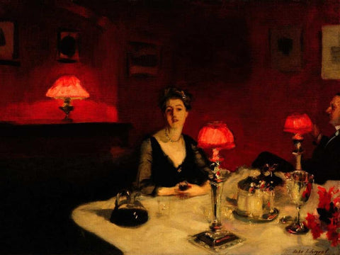 A Dinner Table at Night White Modern Wood Framed Art Print with Double Matting by Sargent, John Singer