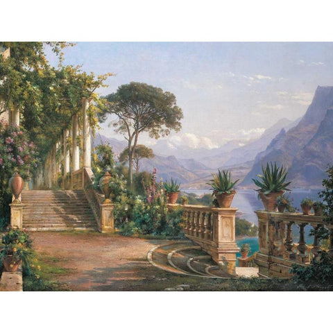 Lodge on Lake Como Black Modern Wood Framed Art Print by Aagaard, Carl Frederic