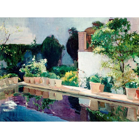 Palace of Pond, Royal Gardens in Seville Black Modern Wood Framed Art Print with Double Matting by Sorolla y Bastida, Joaquin