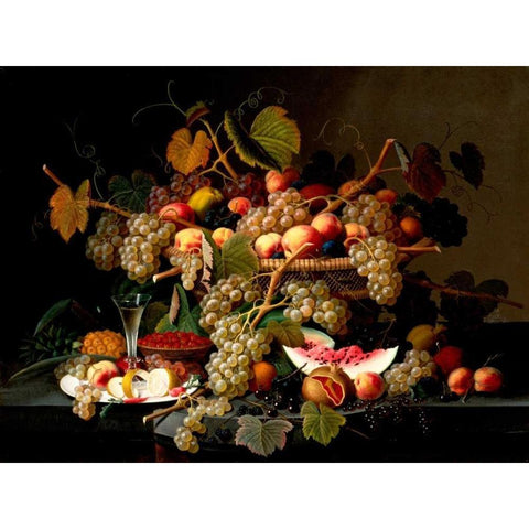 Still Life with Fruit Black Modern Wood Framed Art Print by Roesen, Severin