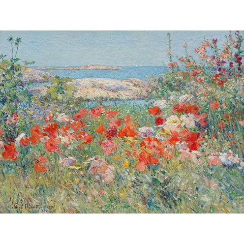 Garden, Isle of Shoals, Maine Gold Ornate Wood Framed Art Print with Double Matting by Childe Hassam, Frederick