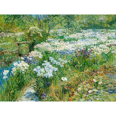 The Water Garden Black Modern Wood Framed Art Print with Double Matting by Childe Hassam, Frederick