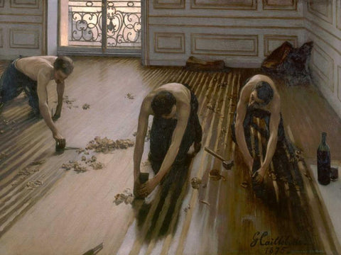 The Floor Planers Black Ornate Wood Framed Art Print with Double Matting by Caillebotte, Gustave