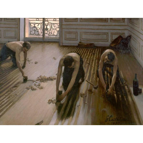 The Floor Planers Black Modern Wood Framed Art Print with Double Matting by Caillebotte, Gustave