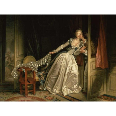 The Stolen Kiss Gold Ornate Wood Framed Art Print with Double Matting by Fragonard, Jean-Honore