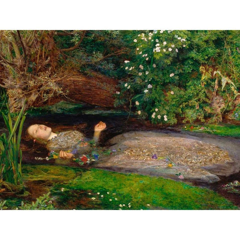 Ophelia Black Modern Wood Framed Art Print with Double Matting by Millais, John Everett