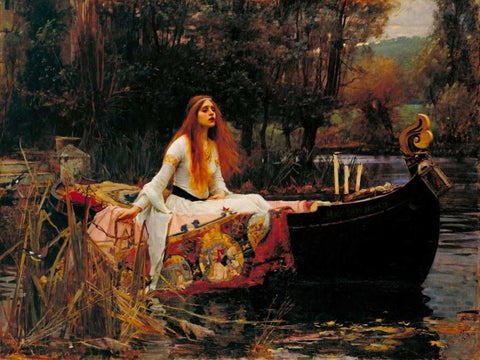 The Lady of Shalott White Modern Wood Framed Art Print with Double Matting by Waterhouse, John William