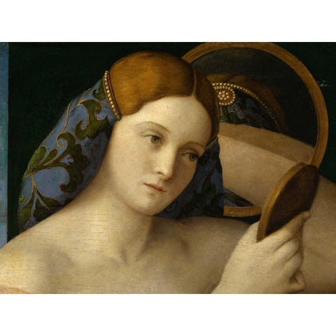 Giovane donna allo specchio Black Modern Wood Framed Art Print by Bellini, Giovanni