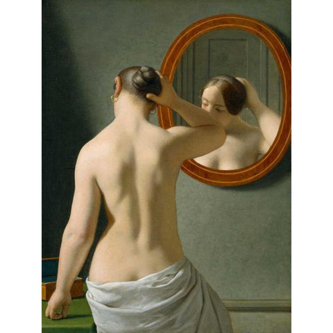 Woman Standing in Front of a Mirror Black Modern Wood Framed Art Print with Double Matting by Eckersberg, Christoffer Wilhelm