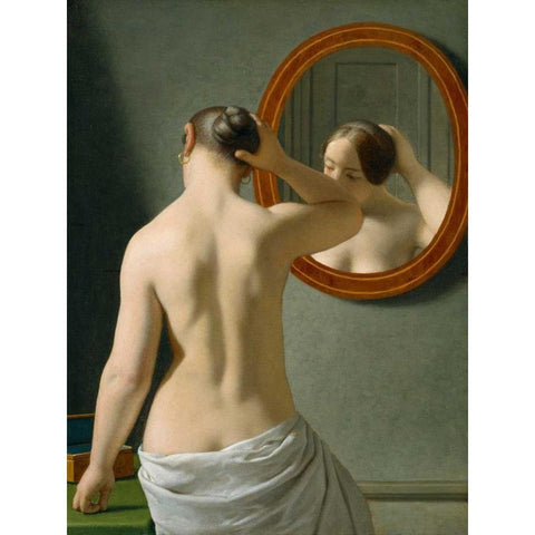Woman Standing in Front of a Mirror White Modern Wood Framed Art Print by Eckersberg, Christoffer Wilhelm